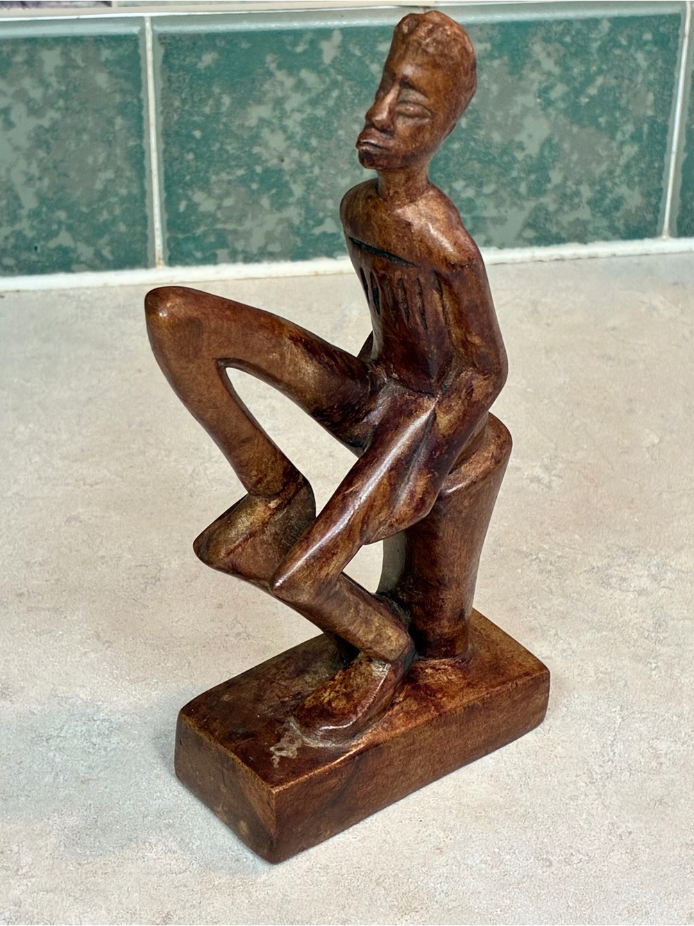 African Tribal Man Hand Carved Wooden Sculpture Folk Art Statue Figurine 8.5x4x2